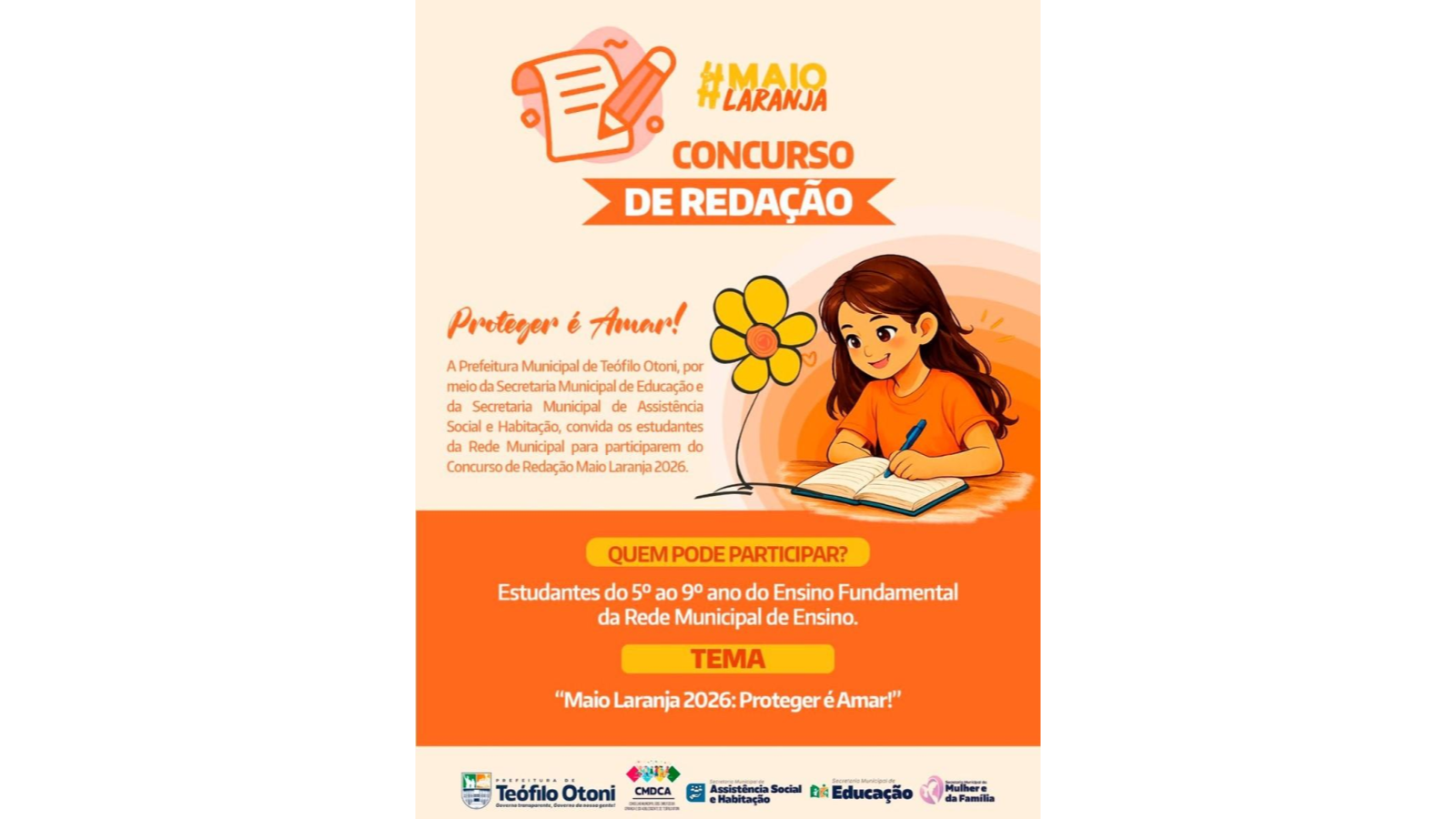 Concurso de Redação Maio Laranja 2026 premia estudantes da rede municipal
