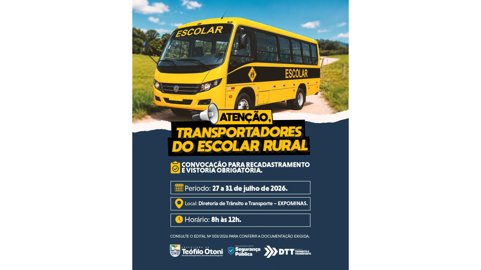 Transporte escolar rural passa por recadastramento e vistoria obrigatória