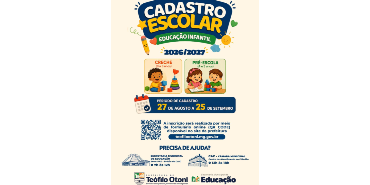 Prefeitura abre Cadastro Escolar da Educação Infantil para o ano letivo 2026/2027