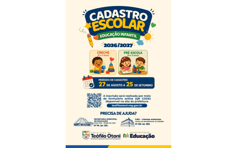 Prefeitura abre Cadastro Escolar da Educação Infantil para o ano letivo 2026/2027