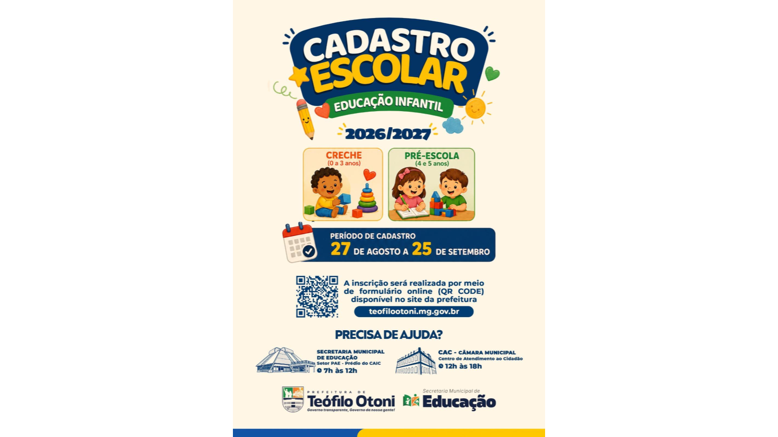 Prefeitura abre Cadastro Escolar da Educação Infantil para o ano letivo 2026/2027